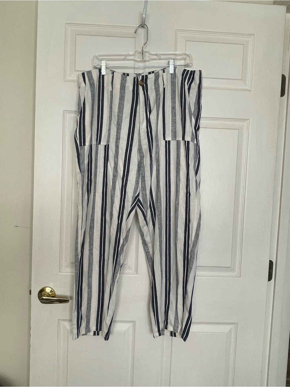 dip Striped Pants in White and Navy with Green Label